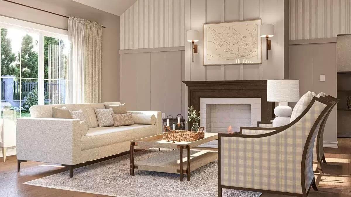 Classic Living Room with a Cozy Fireplace and Elegant Paneling