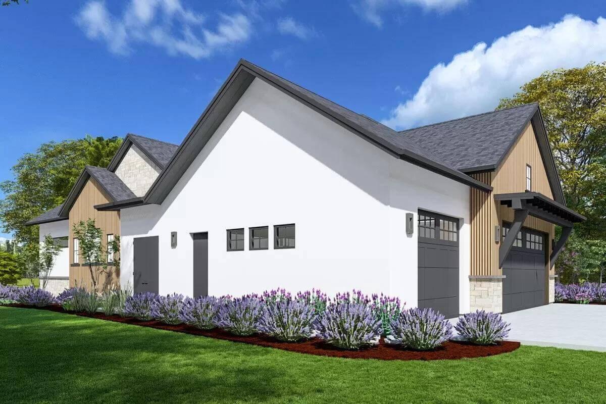 Stunning Blend of Vertical Siding and Dark Accents in the Garage Design