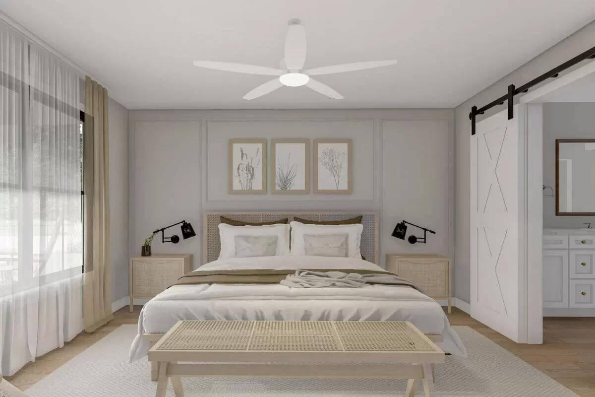 Notice the Barn Door and Neutral Tones in This Serene Bedroom