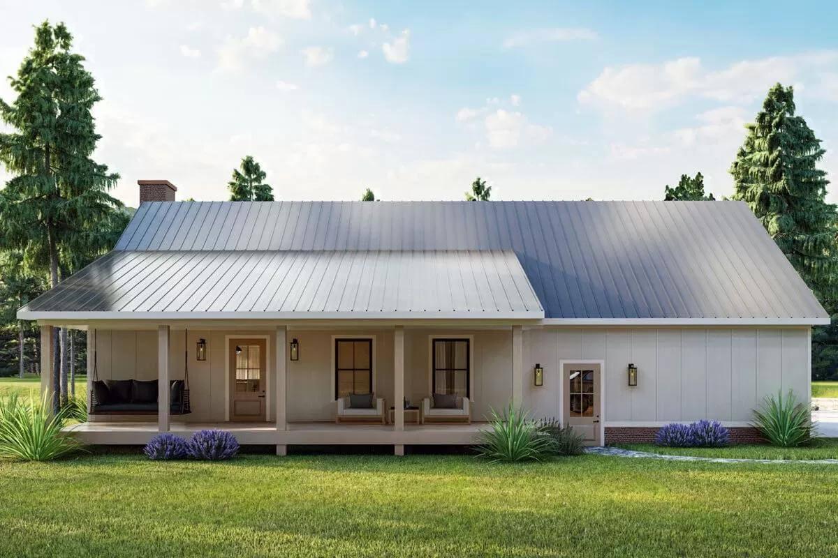 Take In the Spaciousness of This Farmhouse Porch with Metal Roof