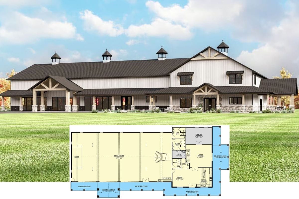 2-Bedroom Barndominium with Wraparound Porch and Loft (Floor Plan)