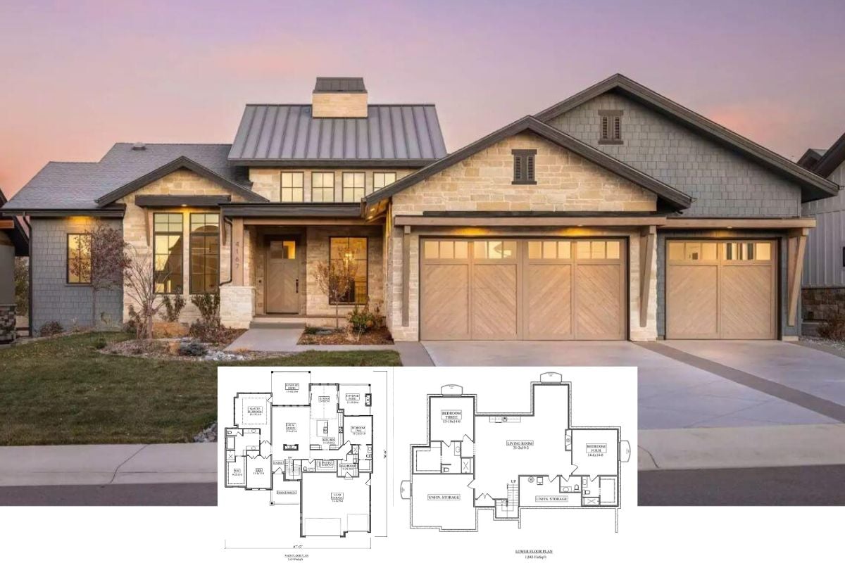 Prairie View 2-Bedroom Contemporary Craftsman with Wet Bar and 3-Car Garage (Floor Plan)