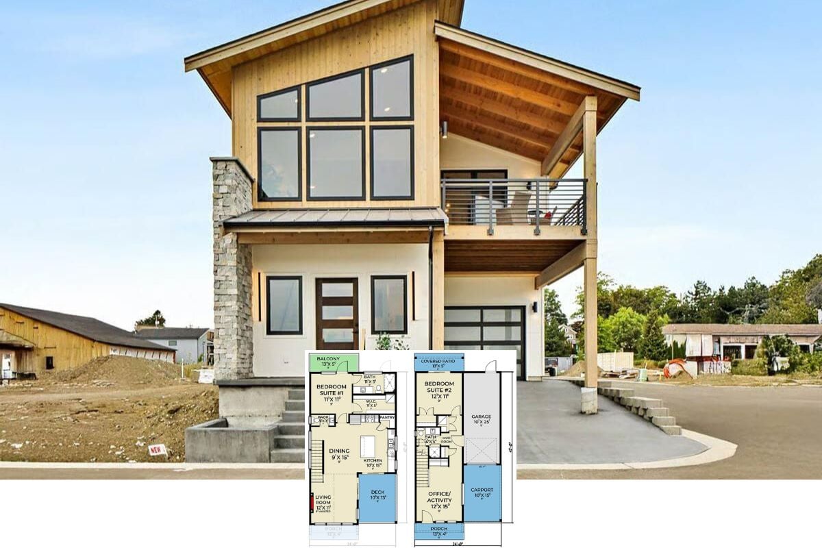 2-Bedroom Contemporary-Style Home for a Narrow Lot with Open Concept Design (Floor Plan)