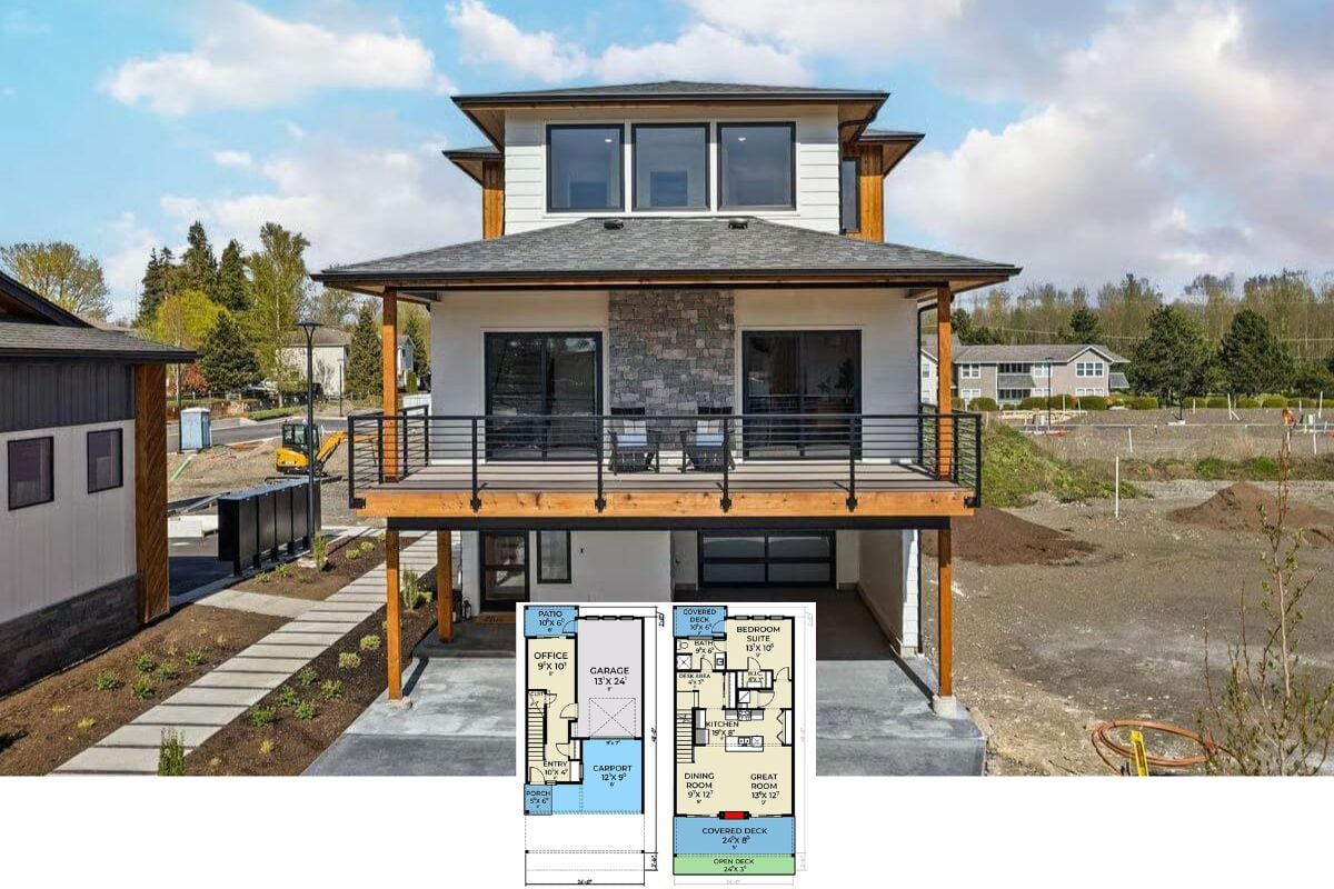 2-Bedroom Contemporary-Style Home for a Narrow Lot with Covered Front Deck (Floor Plan)