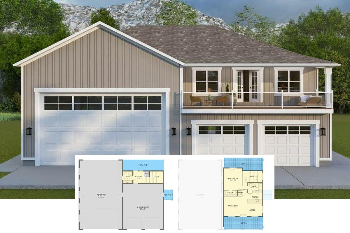 2-Bedroom Traditional Carriage Home with RV Garage and Covered Patio (Floor Plan)