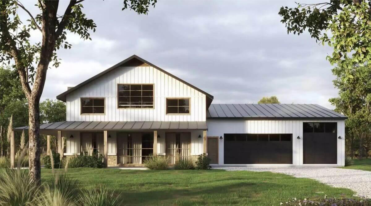 Modern Farmhouse with Striking Metal Roof and Inviting Porch