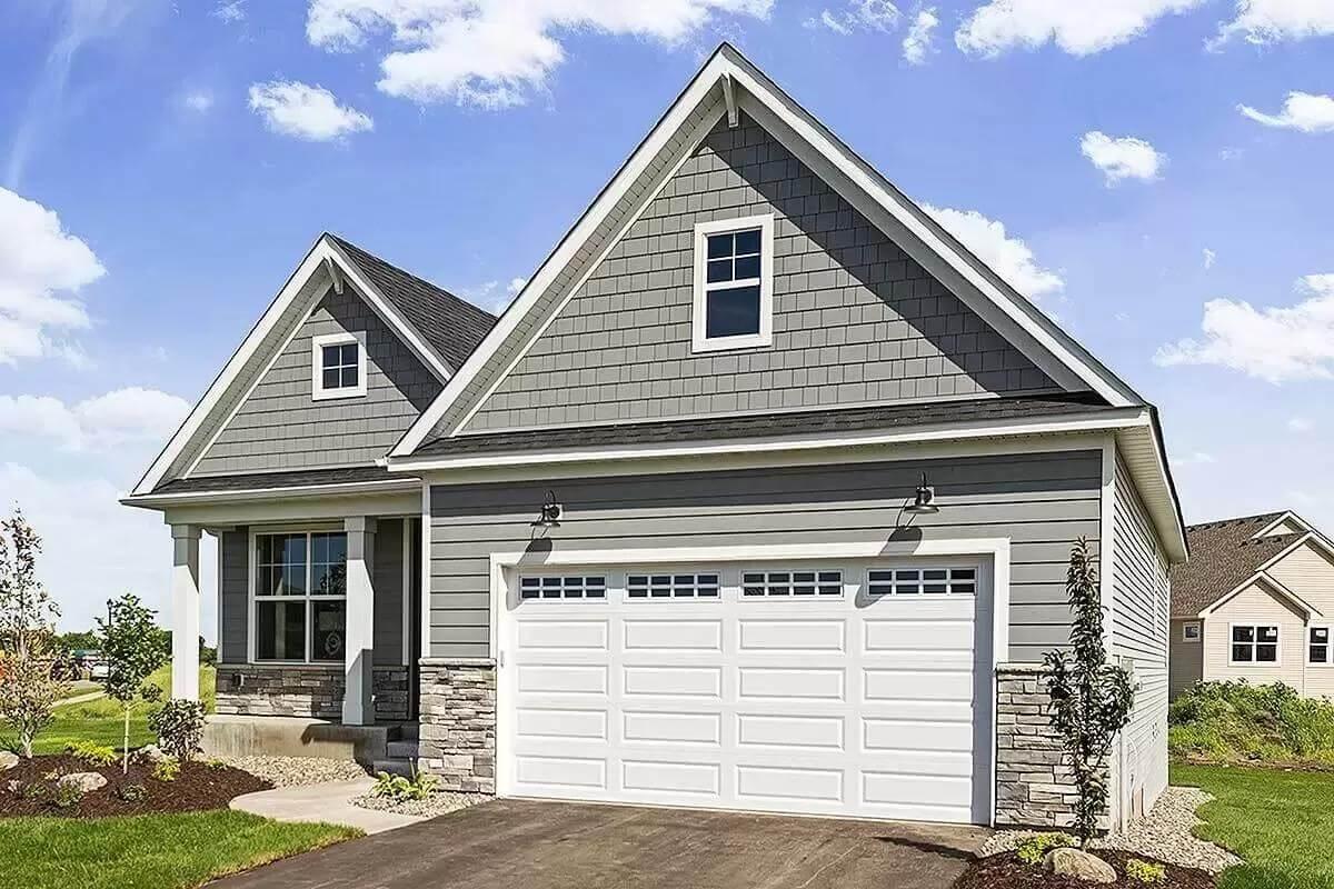 Notice the Shingle Siding Blending with Stone Accents