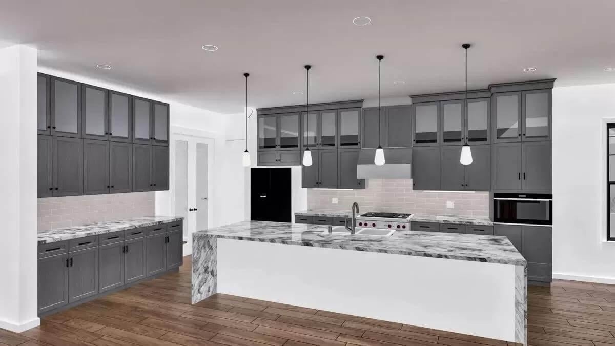 Wow, Check Out Those Marble Countertops in This Farmhouse Kitchen