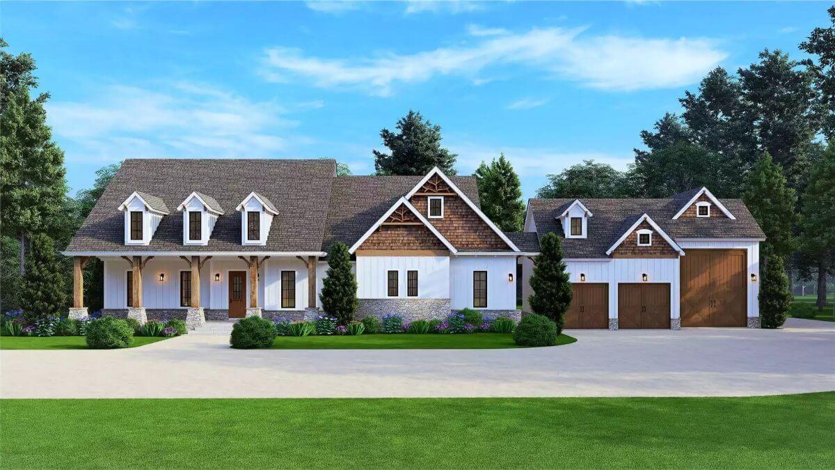 Charming Country Home with Dormer Windows and a Spacious Three-Car Garage