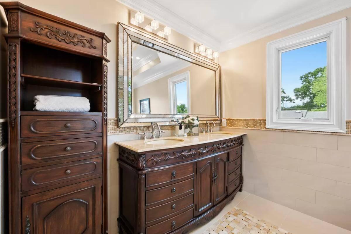 Check Out the Intricate Carvings on This Bathroom Vanity