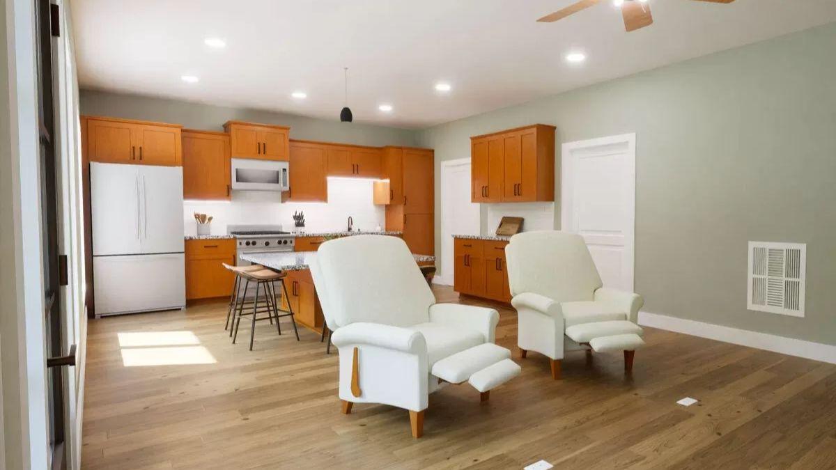 Open Kitchen and Living Space with Classic Wood Cabinetry