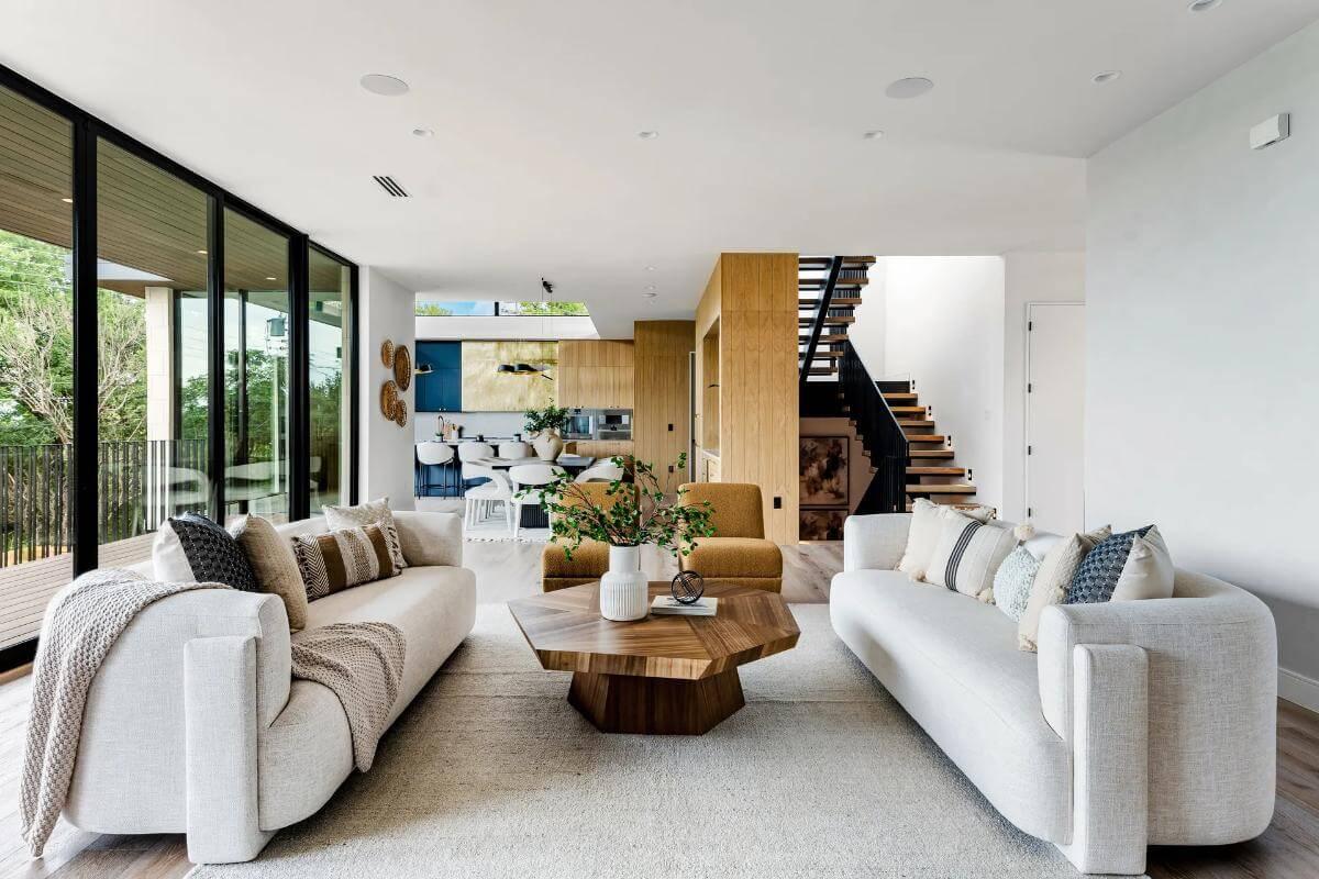 Modern Open-Concept Living with Natural Wood Accents