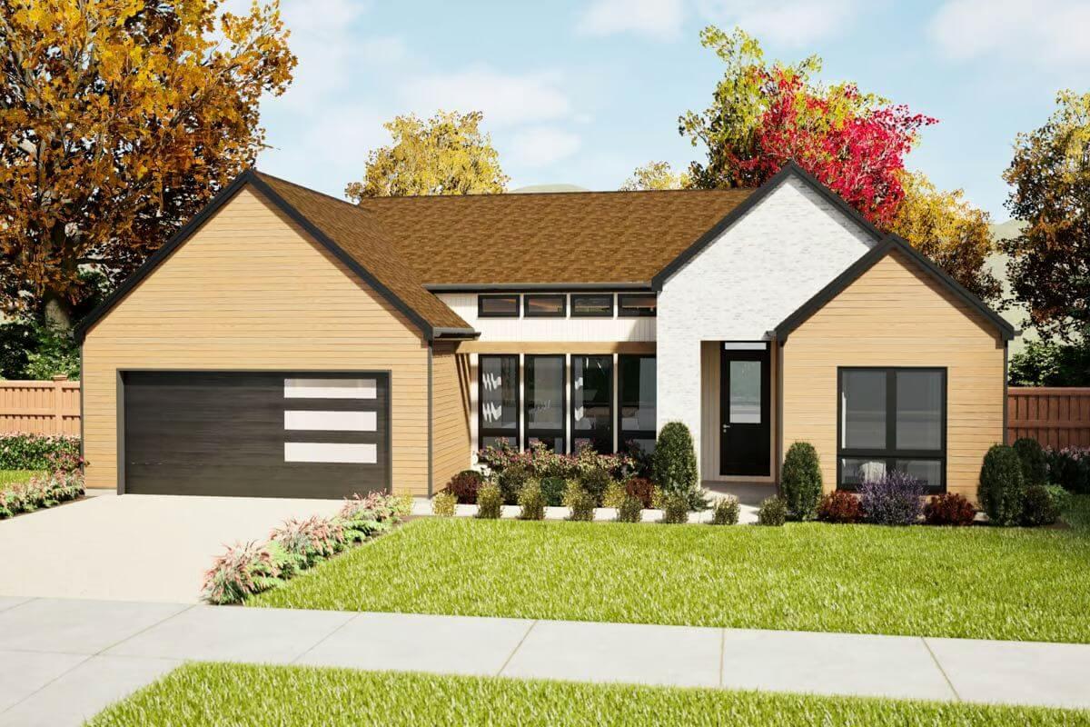 Chic Modern Ranch with Bold Black Accents and Sleek Windows