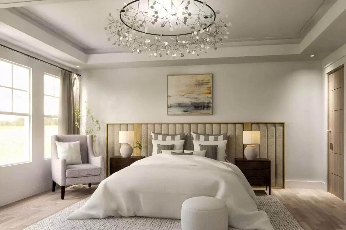 Master Bedroom Elegance with a Showstopper Chandelier