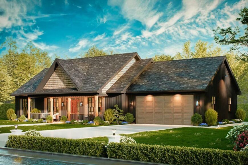 New American-Style Ranch with 3 Clustered Bedrooms and Open-Concept ...
