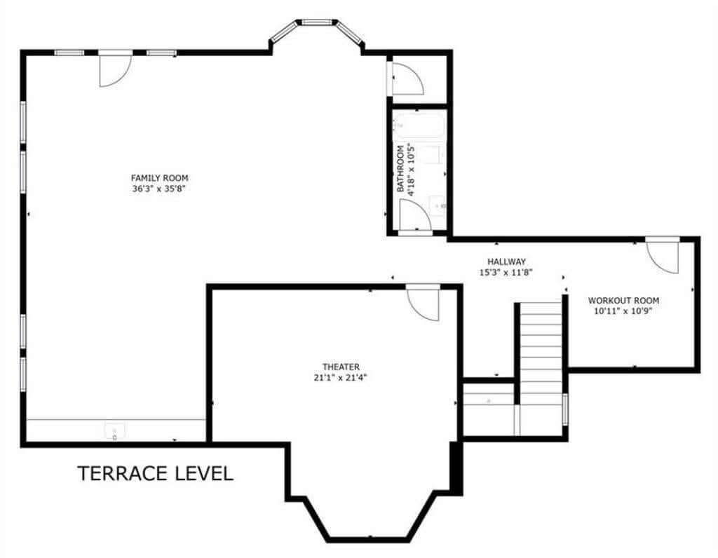 Terrace Level with a Theater, Family Room, and Workout Space