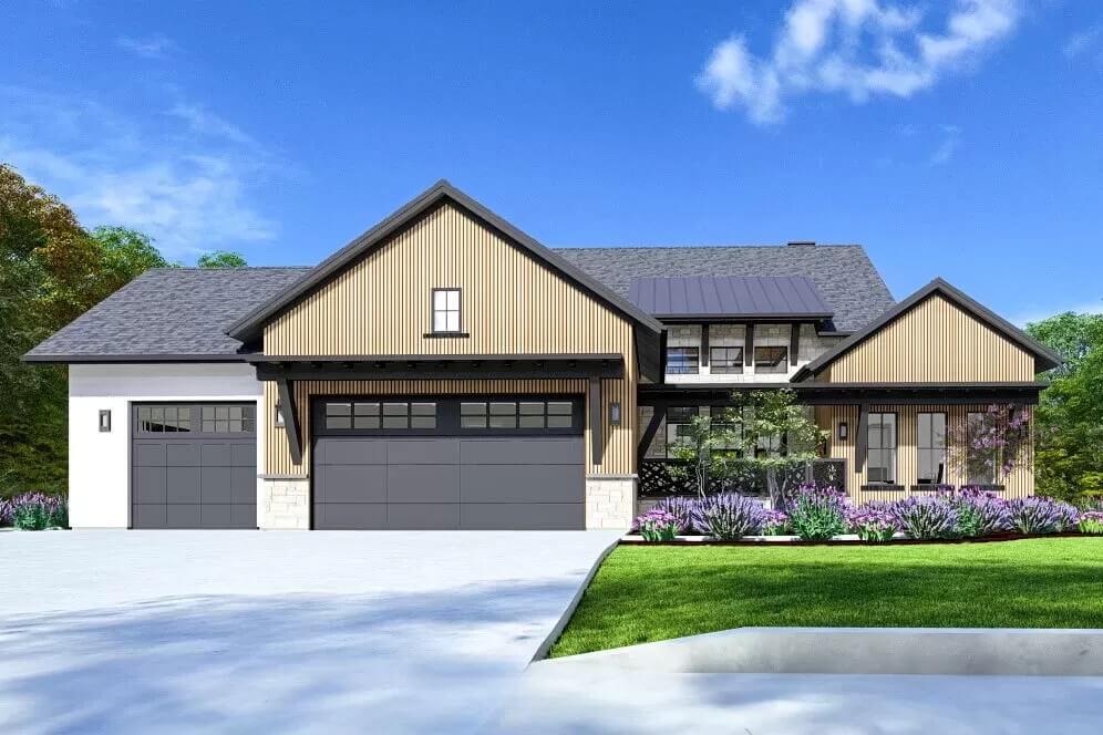 Modern Farmhouse Vibes with Striking Black Garage Doors