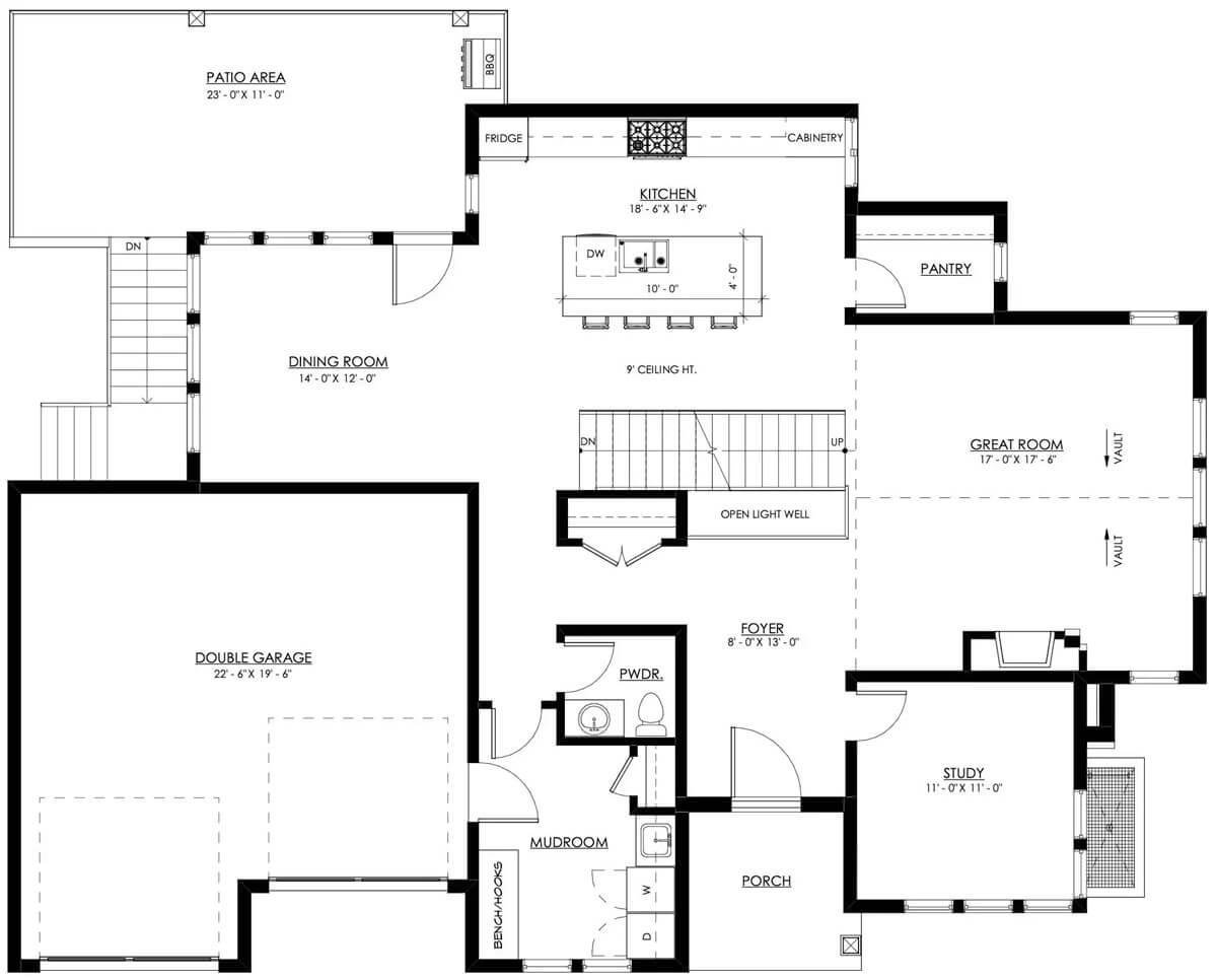 Explore the Open Kitchen and Great Room with Vaulted Ceilings