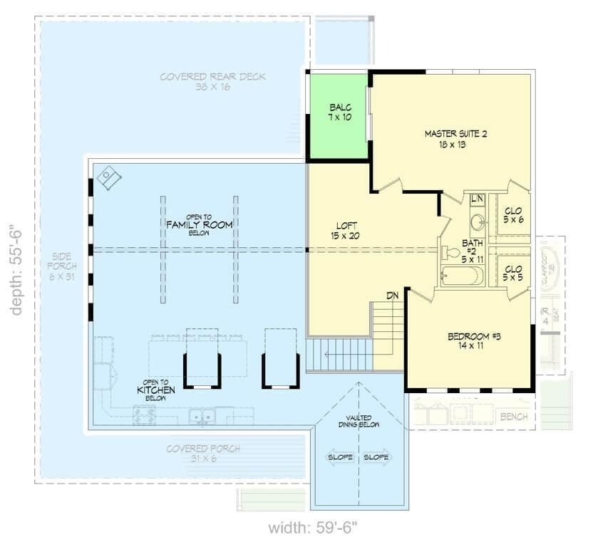 Explore the Expansive Loft and Balcony in This Spacious Home Plan