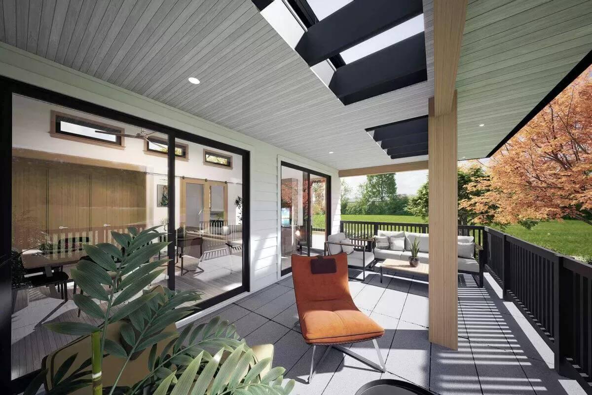 Notice the Pergola-Style Roofing on This Inviting Patio