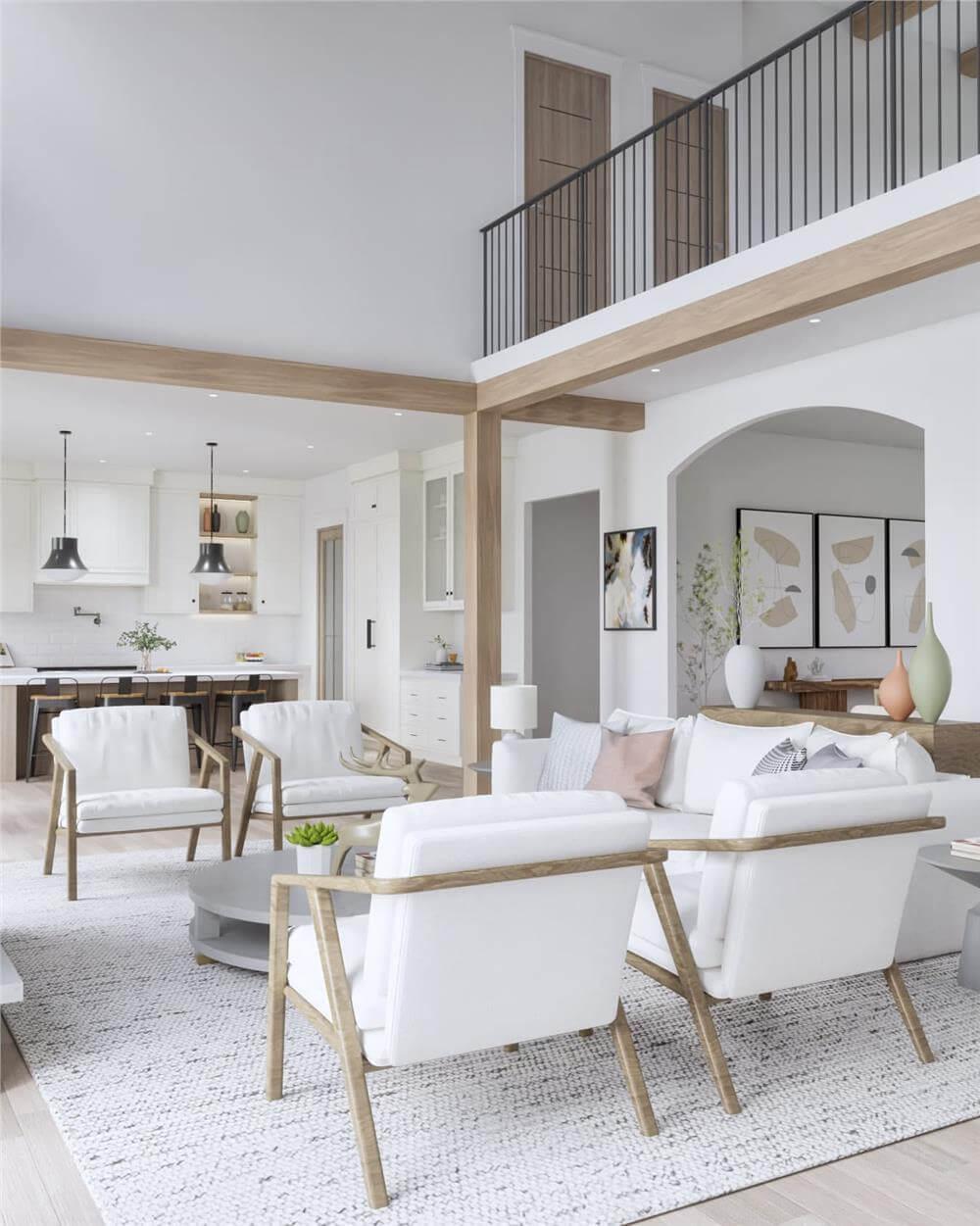 Explore the Open Living Space Blending Sleek Iron Railings and Natural Wood