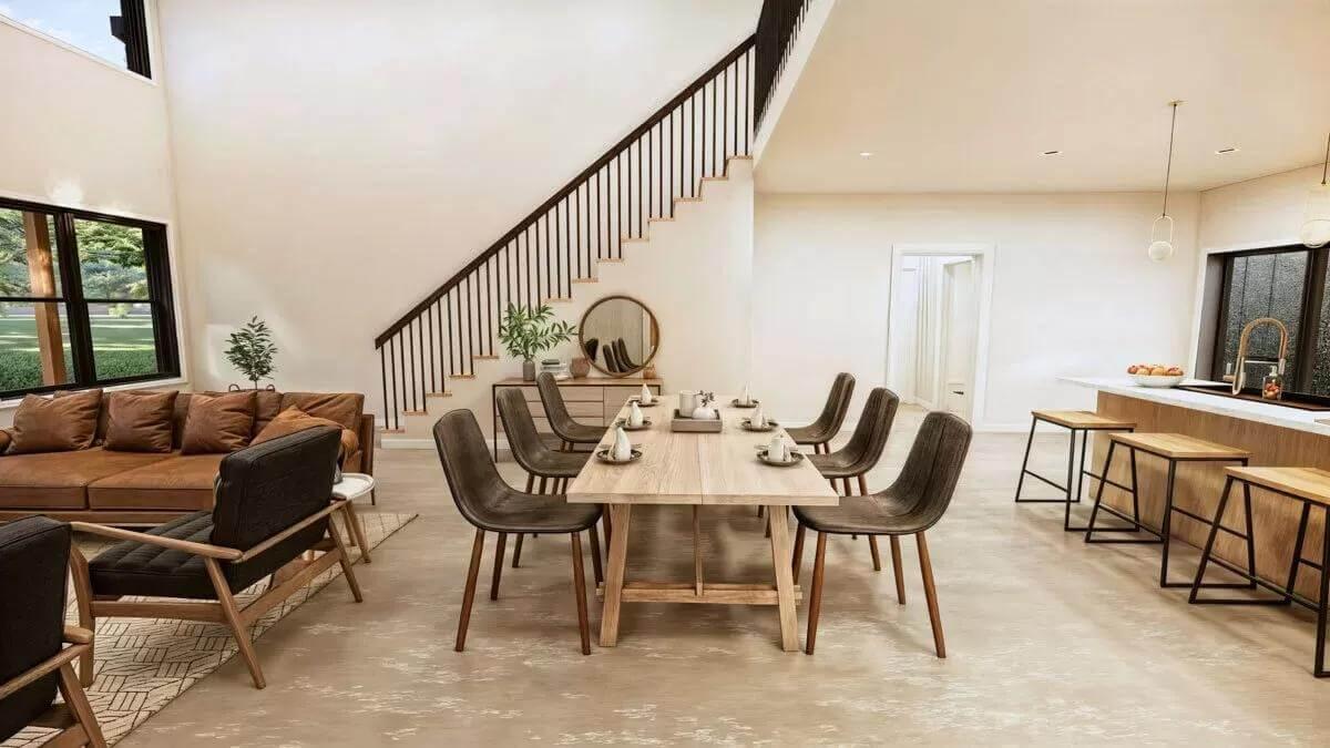 Explore the Seamless Transition from Dining to Living in This Open Floor Plan