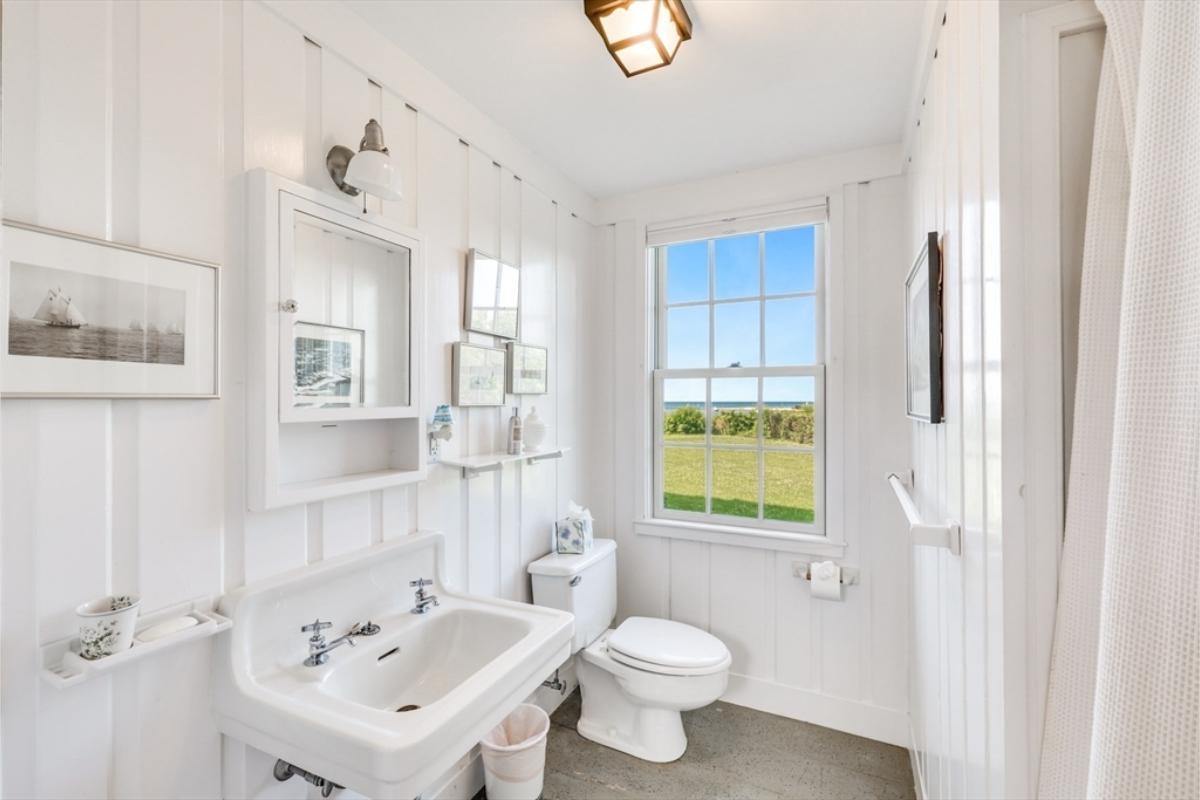 Classic Coastal Bathroom with Garden Views