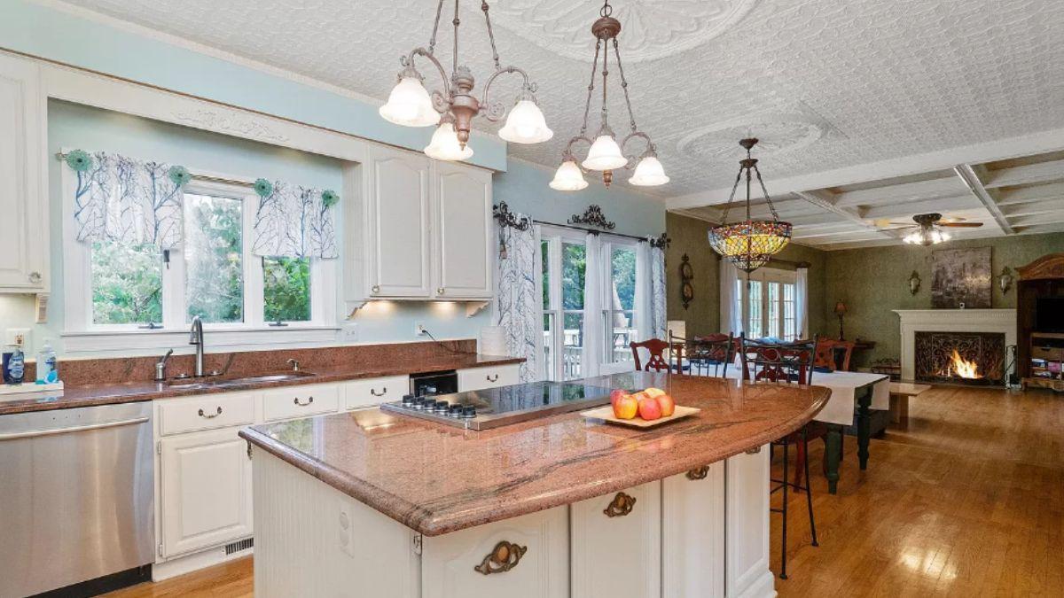 Take In the Classic Kitchen with Its Unique Vintage Lighting