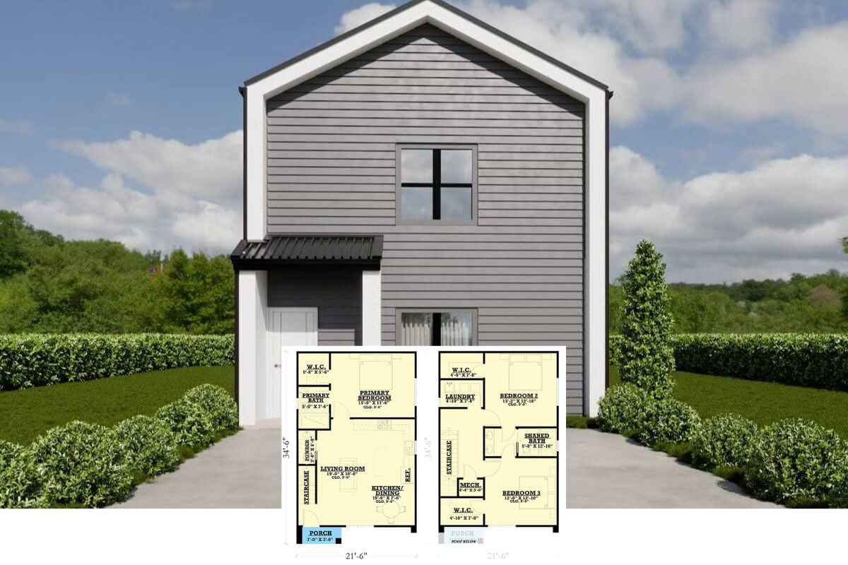 3-Bedroom Contemporary Home for a Narrow Lot with Jack & Jill Bath (Floor Plan)