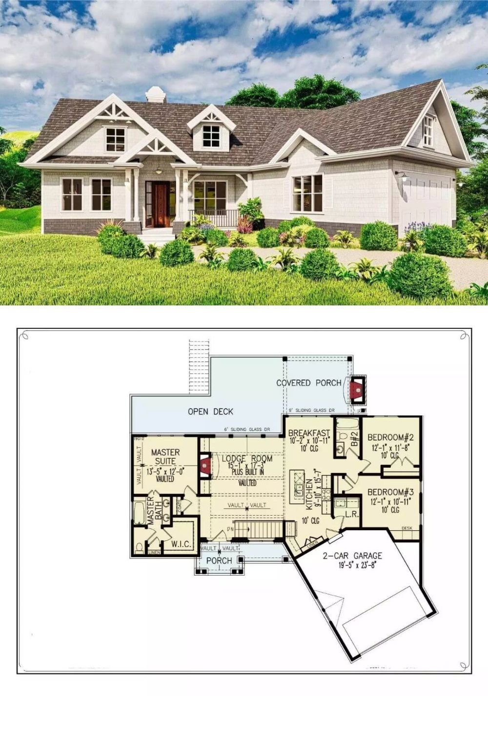 This Craftsman-style home blends classic architecture with subtle modern accents. The exterior features light-toned siding with rich detailing in the gables, including decorative trusses and dormer windows that add both dimension and charm. A welcoming covered porch is supported by tapered columns, and the roofline is varied to emphasize the traditional character of the design.