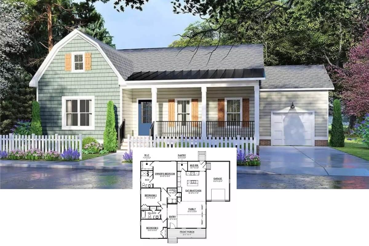 3-Bedroom Graceland Cottage with Front Porch and Open-Concept Living (Floor Plan)