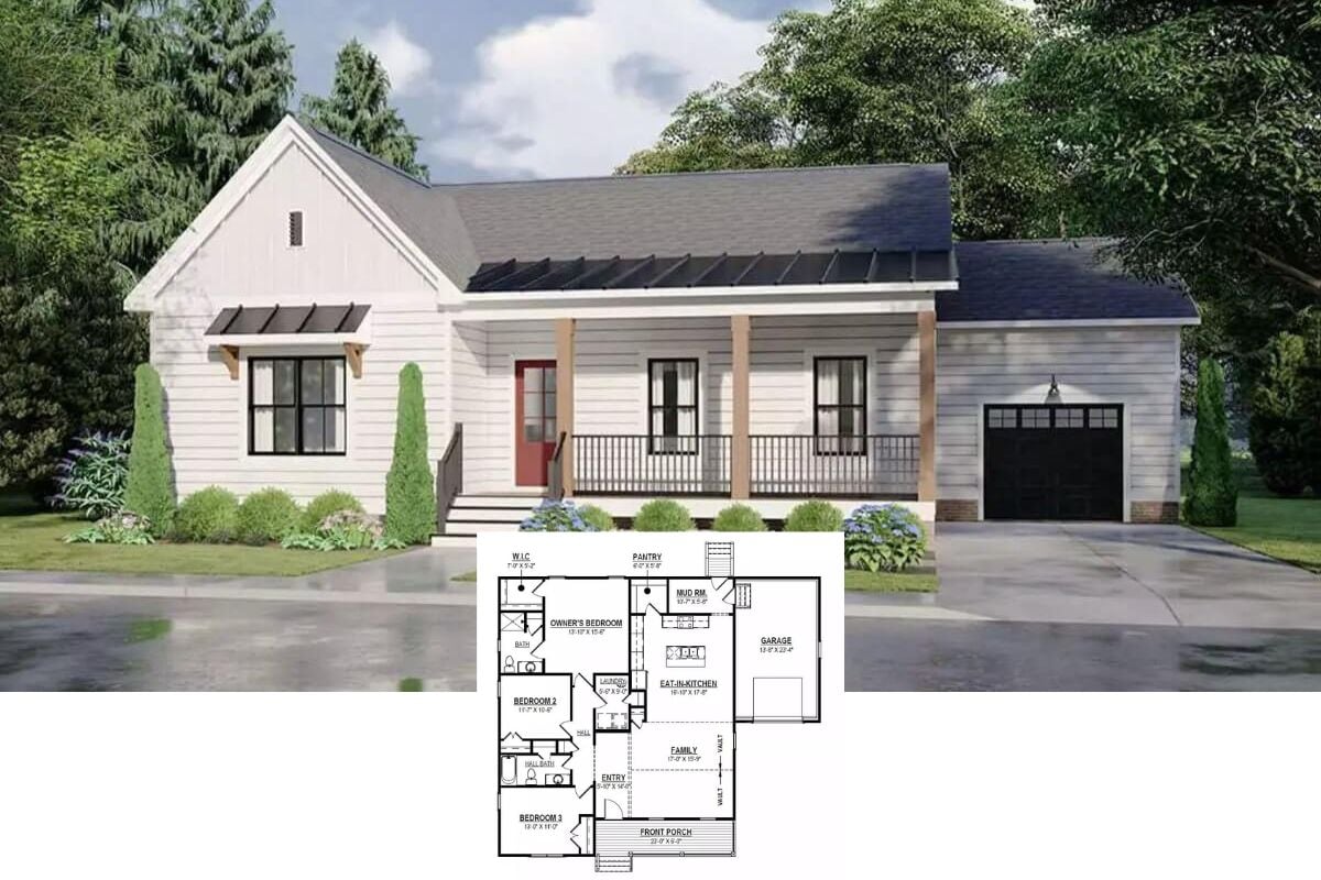 3-Bedroom Graceview Country Cottage with Front Porch and Open-Concept Living (Floor Plan)