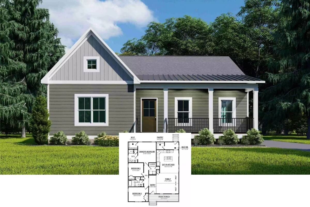 Pinecroft 3-Bedroom Cottage Ranch with Open Living Space and Front Porch (Floor Plan)