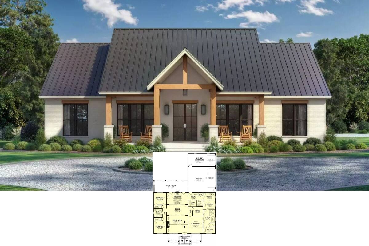 3-Bedroom Violet Hill Modern Farmhouse with Front Porch and Rear Garage (Floor Plan)