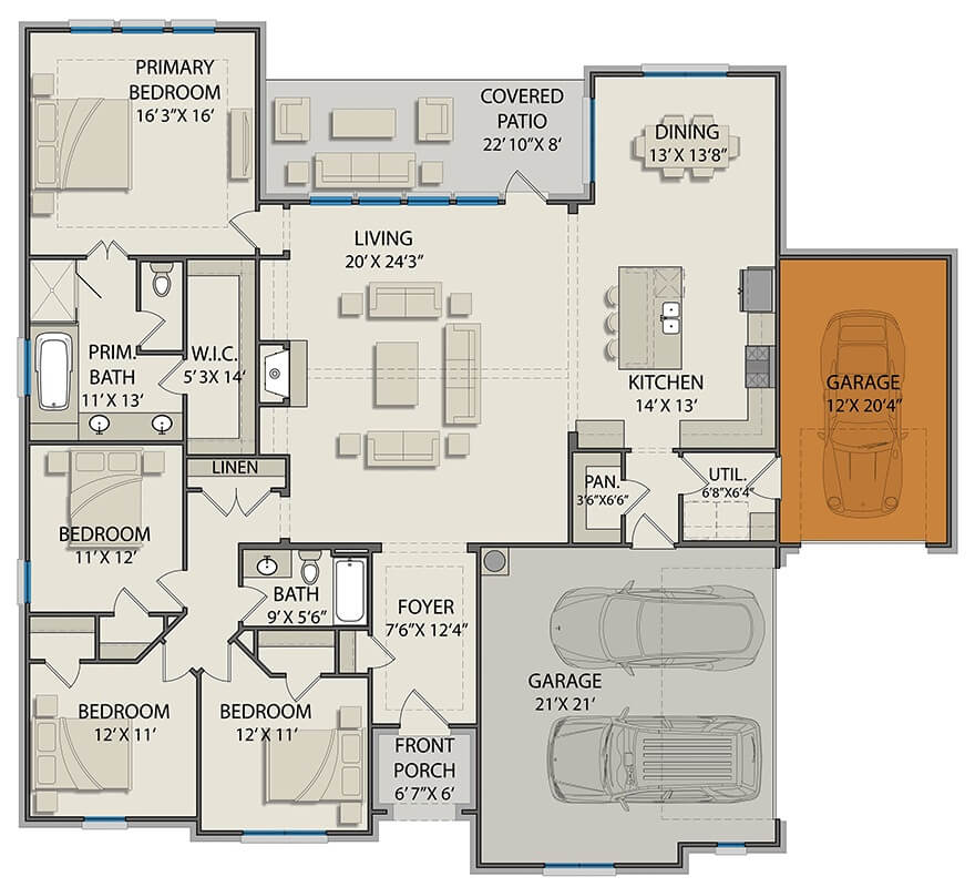 3-Car Garage Option