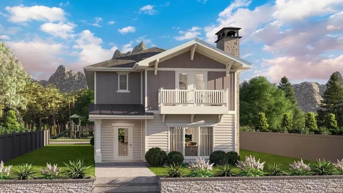 Charming Craftsman with a Second-Story Balcony and Stone Chimney