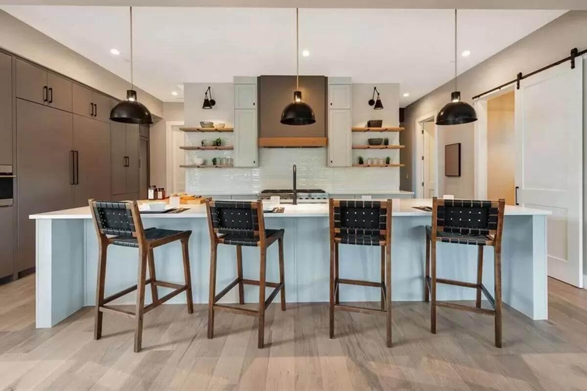 Modern Kitchen with Striking Island and Sleek Open Shelving