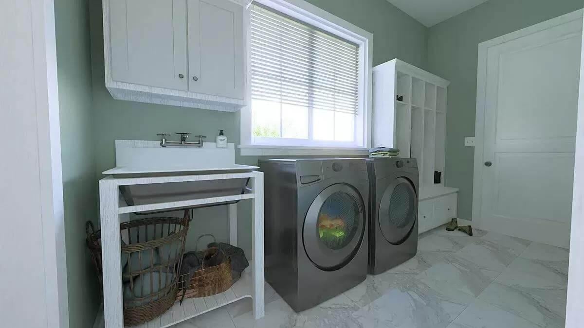 Check Out the Efficient Laundry and Mudroom Combo with a Handy Utility Sink