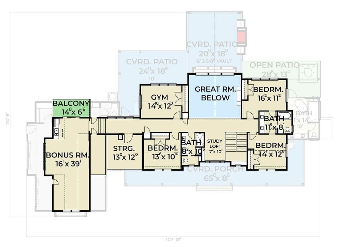 Upper Level Layout Featuring a Bonus Room and Gym