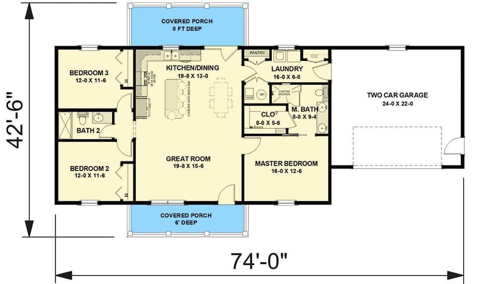 Spacious Open-Concept Floor Plan with Dual Covered Porches