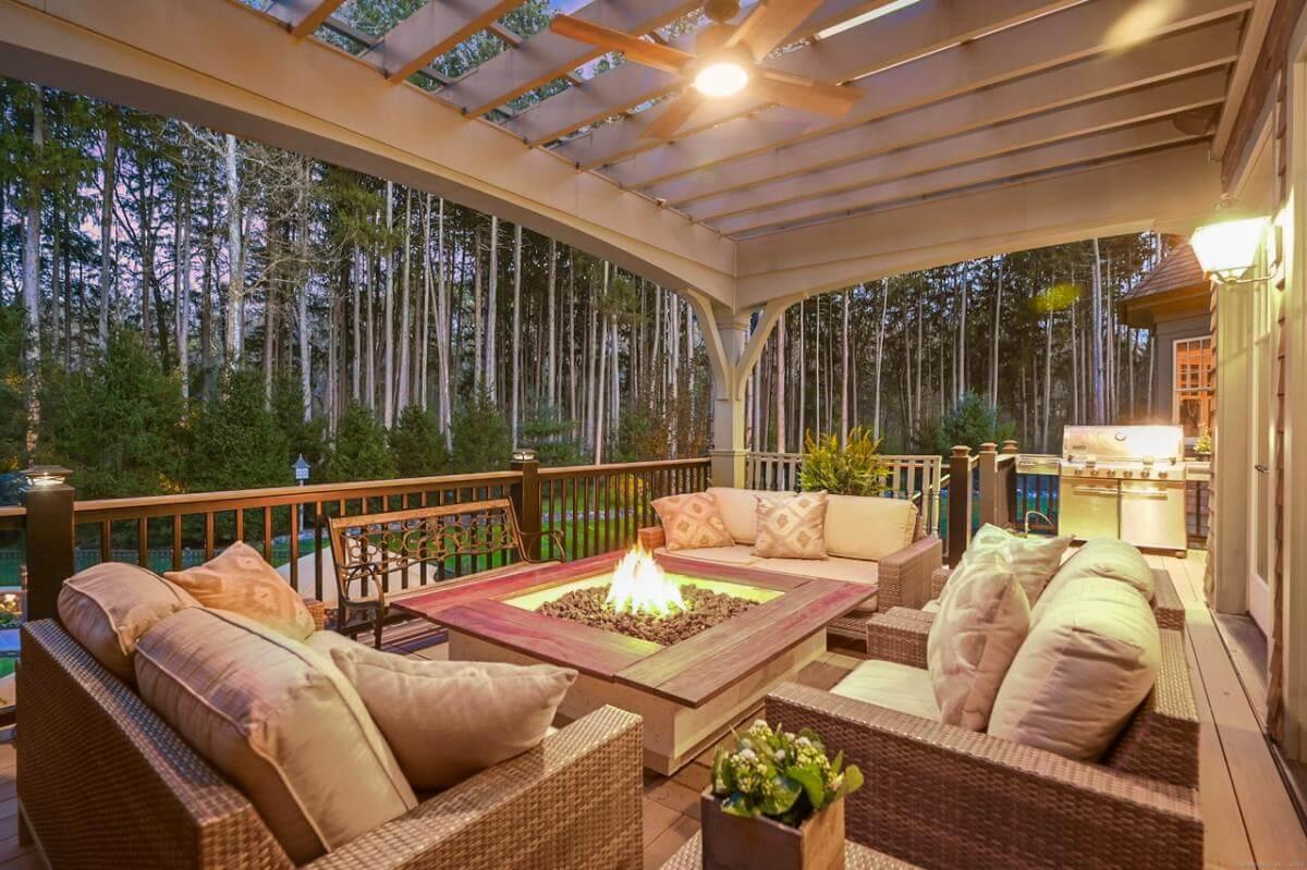 Evenings by the Fire on a Craftsman Pergola-Covered Patio