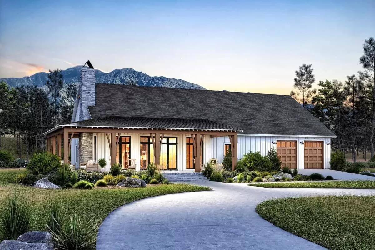 Check Out the Stone Chimney and Long Front Porch on This Craftsman Home