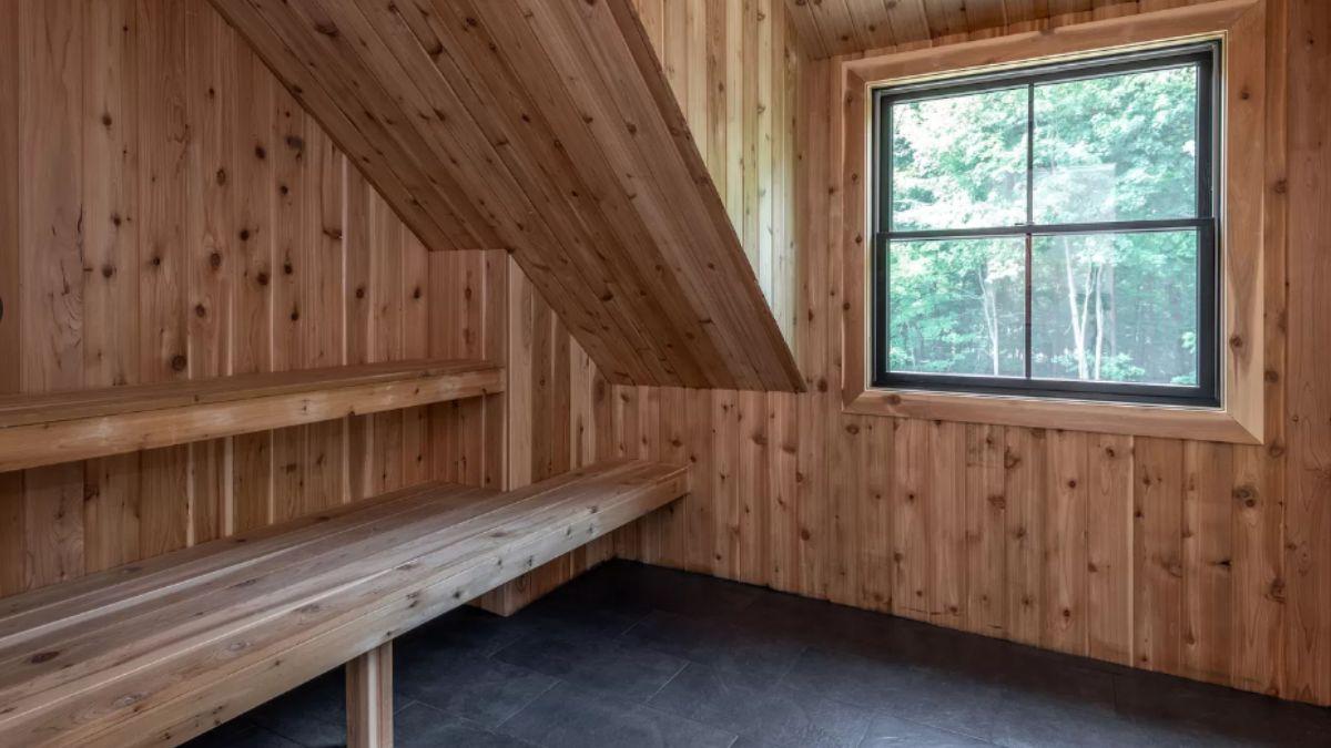 Relax in This Sauna with Warm Cedar Planking