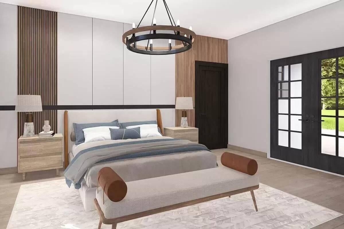 Modern Bedroom Retreat with a Bold Chandelier