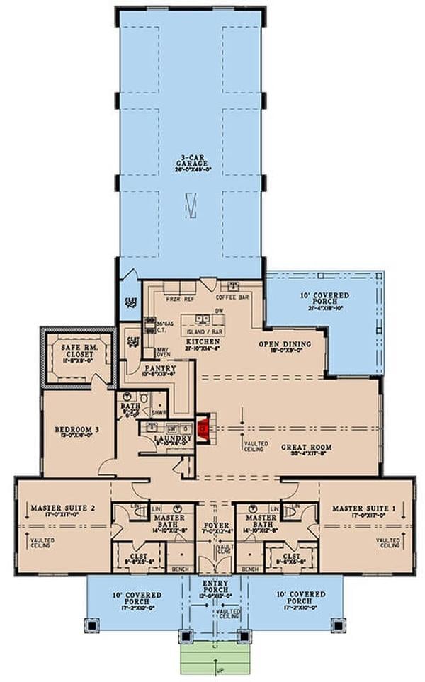 Notice the Open Flow from Kitchen to Great Room in This Craftsman Layout