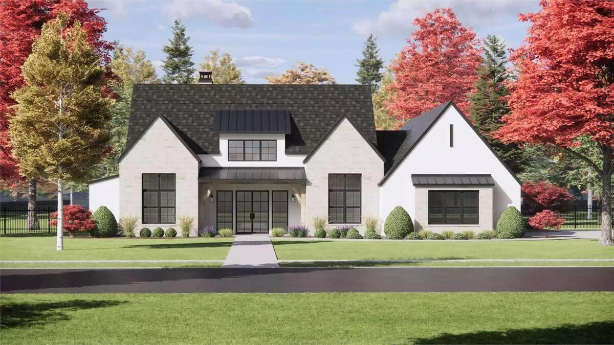 Elegant Modern Facade with Striking Rooflines