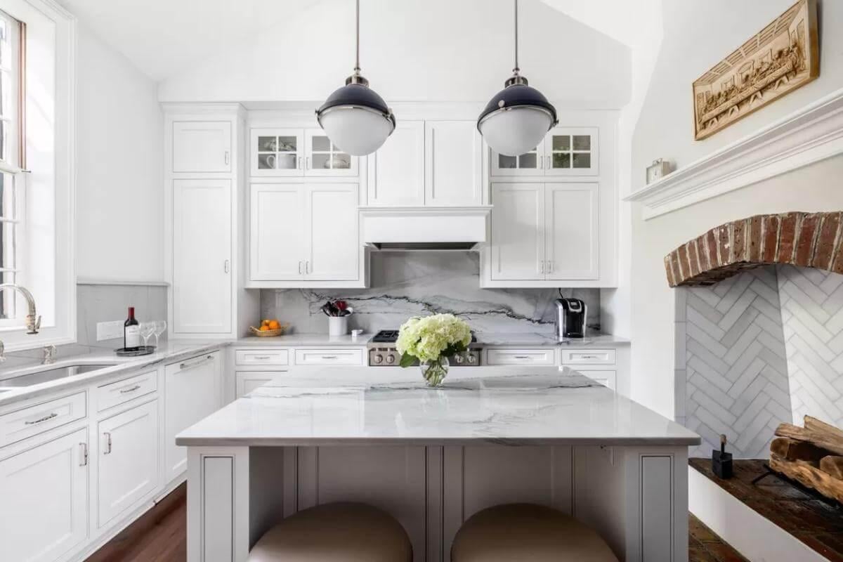 Classic Kitchen with Timeless White Cabinetry and Marble Accents