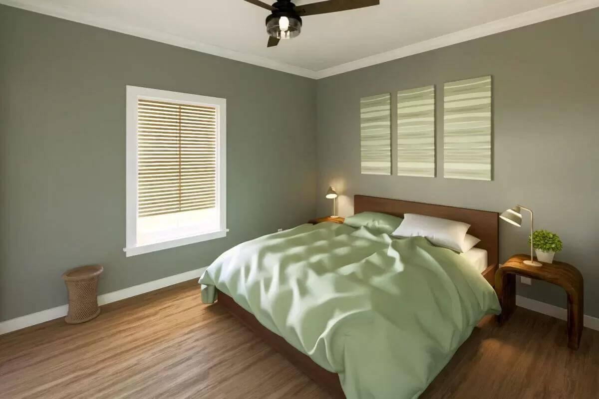 Mid-Century Modern Bedroom with Subtle Green Accents