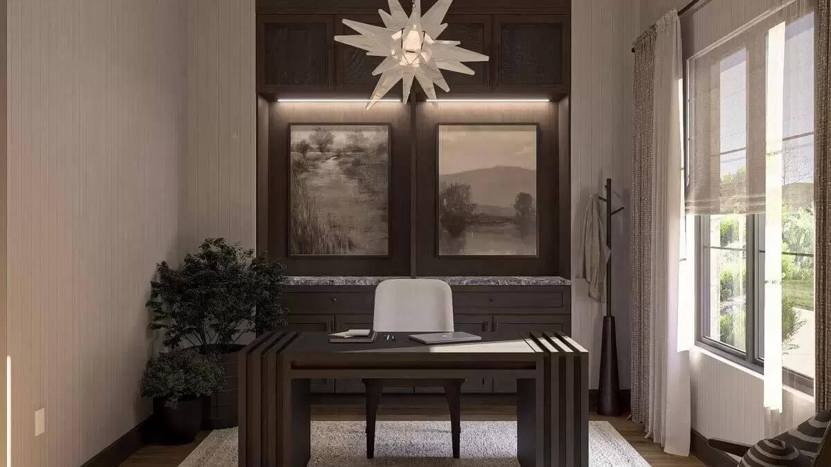Check Out This Home Office with a Starburst Chandelier