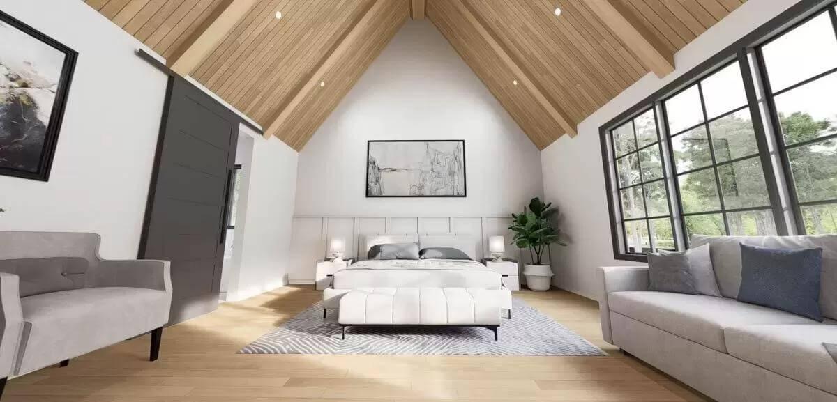Admire the High Vaulted Ceilings in This Serene Bedroom
